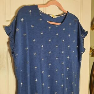 Boden Blue Palm Print Short Sleeve T-Shirt Dress